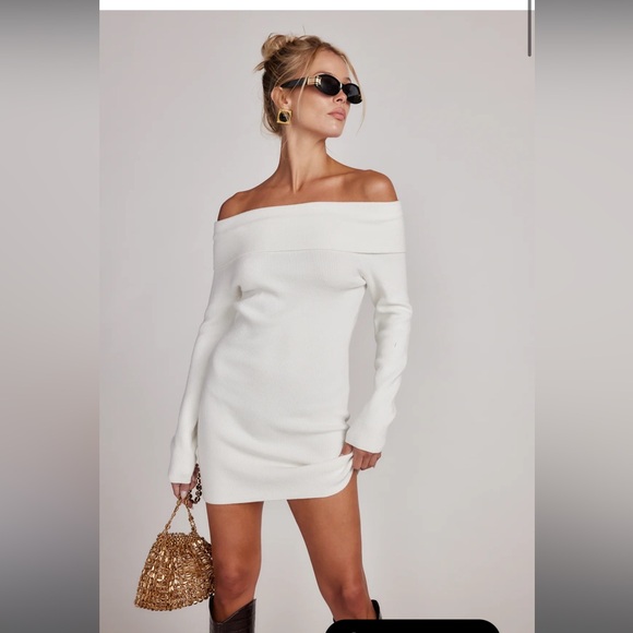 12th Tribe Dresses & Skirts - NWT - 12th Tribe Daybreak Off-The-Shoulder Knit White Dress